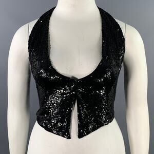 ARMANI EXCHANGE Size L Black Silk Blend Sequined Hook Eye Vest